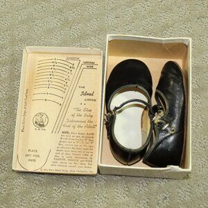 Antique Baby Biltwel Trainer Black Mary Jane Leather Baby Shoes w/ Leather Soles